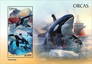 LIBERIA- 2023 - Orcas - Perf Souv Sheet - Mint Never Hinged