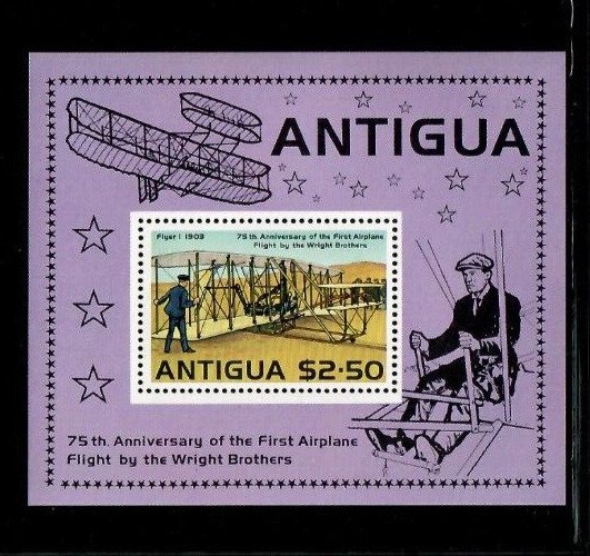 Antigua 1978 - First Flight Airplanes - Souvenir Stamp Sheet - Scott #502 - MNH