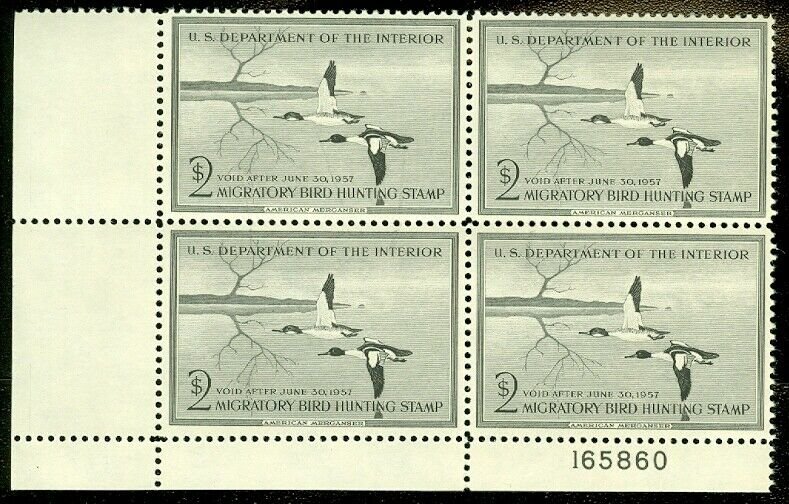 EDW1949SELL : USA 1956 Scott #RW23 Choice MNH Block of 4 with PL # Retail $260+