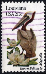 SC#1970 20¢ State Birds & Flowers: Louisiana; Perf 10½ x 11¼ (1982) Used