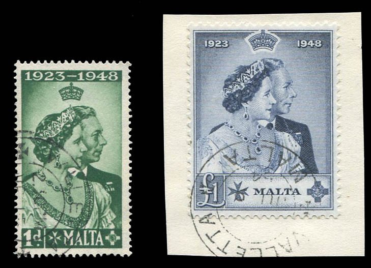 Malta #223-224 (SG 249-250) Cat£48, 1949 Silver Wedding, set of two, used