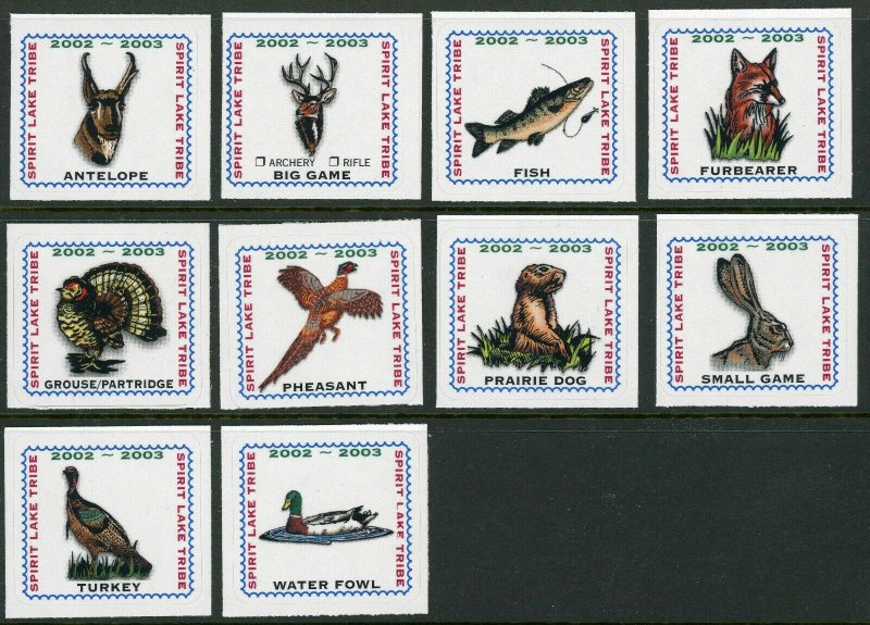 Spirit Lake Tribe Indian Reservation 2002-2003 set of 10 Hunting stamps