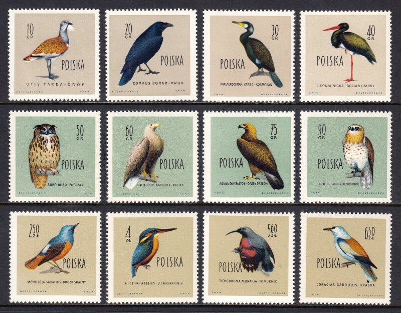 POLAND — SCOTT 935-946 — 1960 BIRDS SET — MNH — SCV $20.75