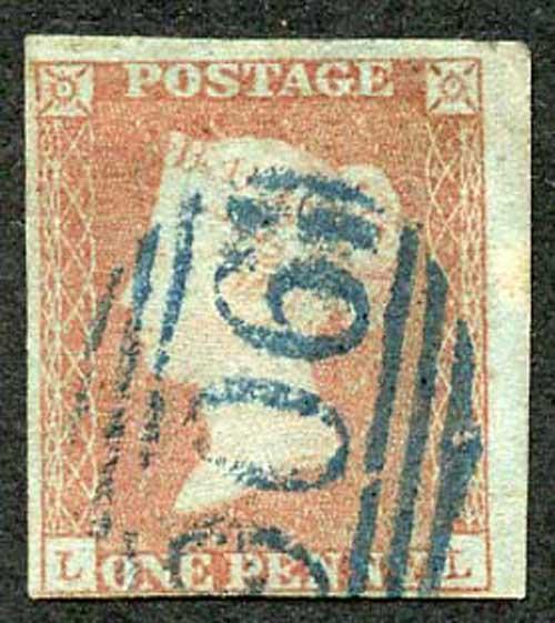 1841 Penny Red (LL) with Woburn 906 Cancel in Blue cat from 250 pounds