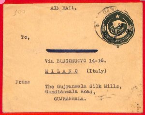 aa5145 - PAKISTAN - Postal History - STATIONERY Aerogramme+ STAMPS to ITALY 1955