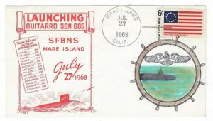 1968 Guitarro SSN Cover - Launching - Hand Painted Cachet - Unknown Artist (Y80)
