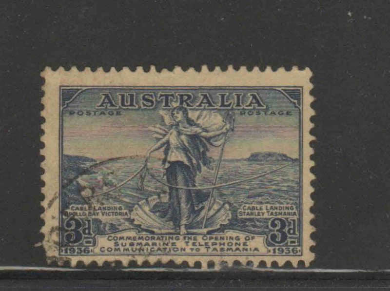 AUSTRALIA #158  1936 3p AUSTRALIA/TASMANIA TELEPHONE LINK        F-VF USED  a