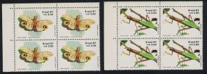 Brazil Moth Mantis Insects 2v Corner Blocks of 4 1987 MNH SG#2279-2280