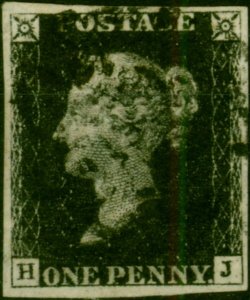 GB 1840 1d Penny Black Intense Black SG1 Pl. 6 (H-J) Fine Used Red MX