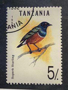 Tanzania 1992 Scott 978 CTO - 5sh,  Bird, Superb Starling, Lamprotornis superbus