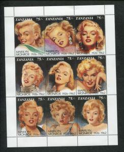 Tanzania Commemorative Souvenir Stamp Sheet - Marilyn Monroe