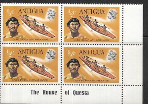 Antigua  #241 1/2 War canoe margin block of 4 (MNH) CV $1.00