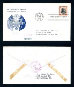 # 834 on Registered First Day Cover addressed with Grimsland cachet - 11-17-1938