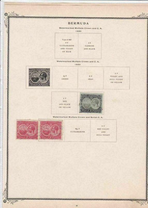 bermuda 1920 /1 mounted mint and used stamps on old album page ref r9015