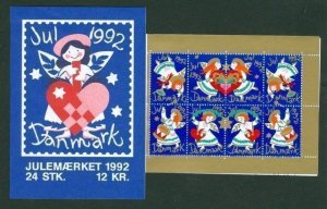 Denmark. 1992 Booklet.  Christmas Seals  Mnh.  Angels, Hearts, Stars.