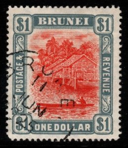 BRUNEI SG33 1907 $1 RED & GREY FINE USED