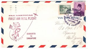 INDONESIA Air Mail Cover FIRST FLIGHT PAN-AM SINGAPORE Djakarta 1959 USA MA130