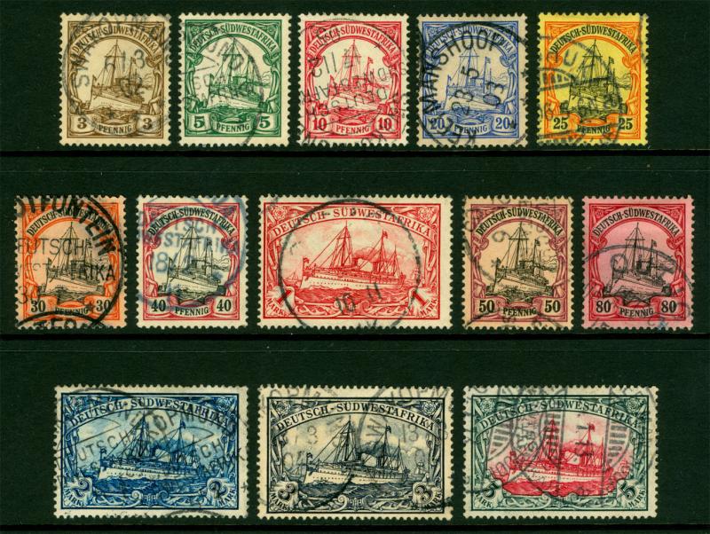 German Colonies - SOUTH WEST AFRICA 1900 Kaiser's YACHT set Sc# 13-25  USED /O