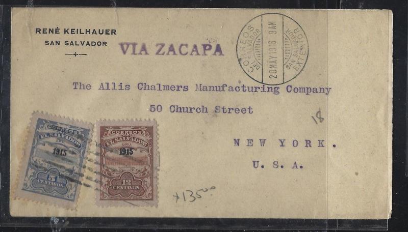 EL SALVADOR  (P2504B) 1916 5C+12C VIA ZACAPA TO USA