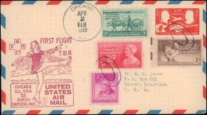 ILLINOIS CHICAGO 1949 FIRST FLIGHT TO SWITZERLAND ( BACK CANCEL  )   #111