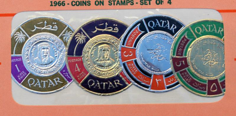 Qatar 1966 Coins on Stamps Mint in Original HARRIS Honor Built Sales Package 