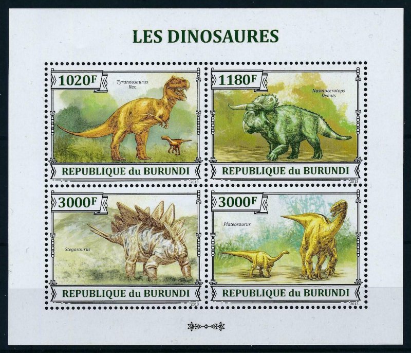 [106114] Burundi 2013 Prehistoric animals dinosaurs Stegosaurus Sheet MNH