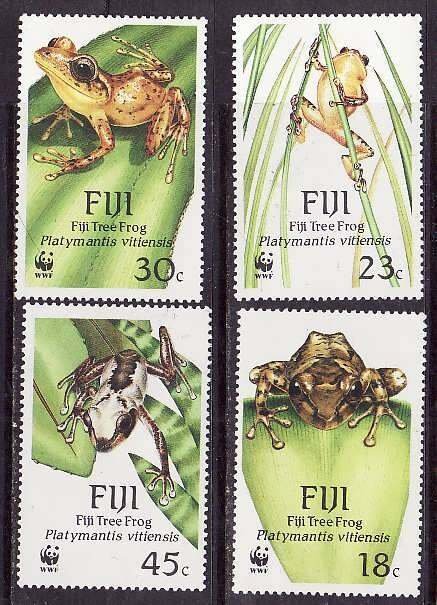 Fiji-Sc#591-4- id9-unused NH set-Tree frogs-1988-
