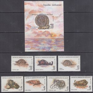 MALAGASY REPUBLIC Sc # 1122-9 CPL MNH SET of 6 + S/S VARIOUS MOLLUSKS