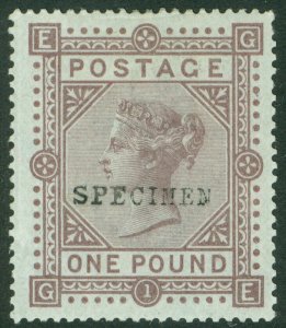 SG 132 £1 brown-lilac, watermark anchor on blued paper, overprinted specimen...