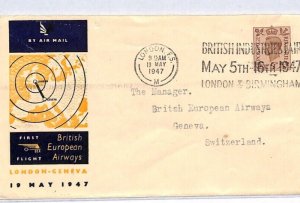 GB KGVI Air Mail 1947 Cover *BEA* FIRST FLIGHT SWITZERLAND London-Geneva YW70