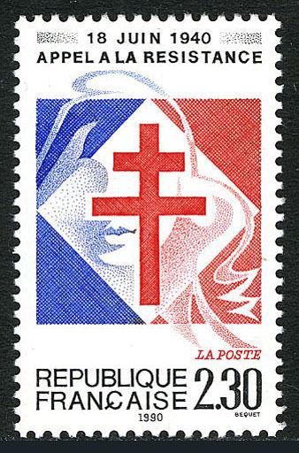 France 2225, MNH. De Gaulle's Call for French Resistance, 50th anniv. 1990