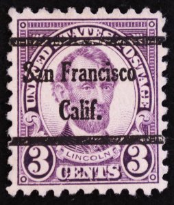 U.S. Used Stamp Scott #584 3c Lincoln, Superb. San Francisco Pre-Cancel. A Gem!