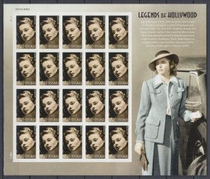 ​USA 5012a Legends of Hollywood Ingrid Bergman imperf  forever sheet of 20  MNH