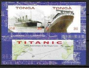 TONGA SGMS1644 2012 SINKING OF THE TITANIC MNH