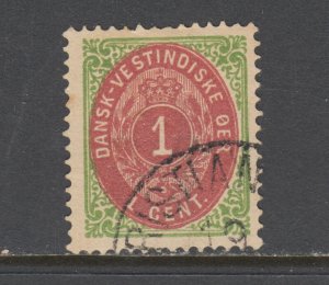 Danish West Indies Sc 5b used 1874 1c green & red violet Numeral on medium paper