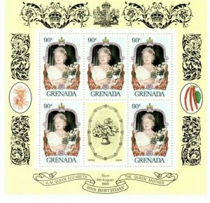 Grenada 1985 - Queen Mother - 3 Sheets Of 5 stamps Each - Scott #1301A-C - MNH