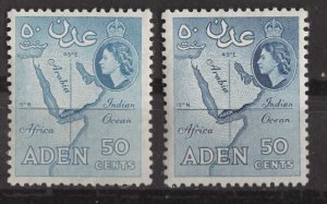 Aden # 53,53b  Map 50c   Both perf. 12   1953, 1955   (2) VLH Unused