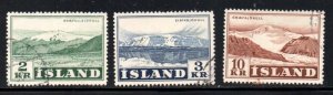 Iceland Sc 302-304 1951 Glaciers stamp set used
