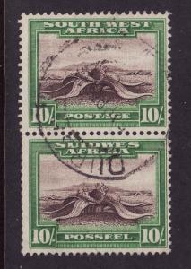 South West Africa-Sc#119-used 10sh grn & brn pair-rounded perfs, bottom