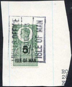 Isle of Man KGVI 5/- Key Plate Type Revenues Used on Piece