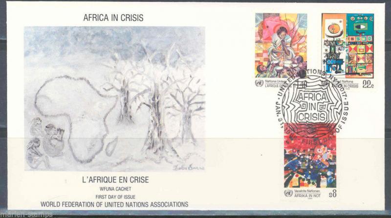 UNITED NATIONS  1986 AFRICA IN CRISIS   TRIPLE FRANKED   WFUNA FDC