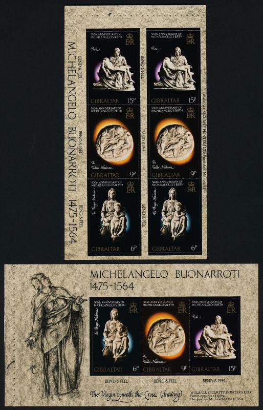 Gibraltar 328b,c Booklet Panes MNH Michelangelo, Sculpture, Art