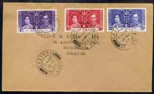 St Lucia 1937 KG6 Coronation set of 3 on cover with first...