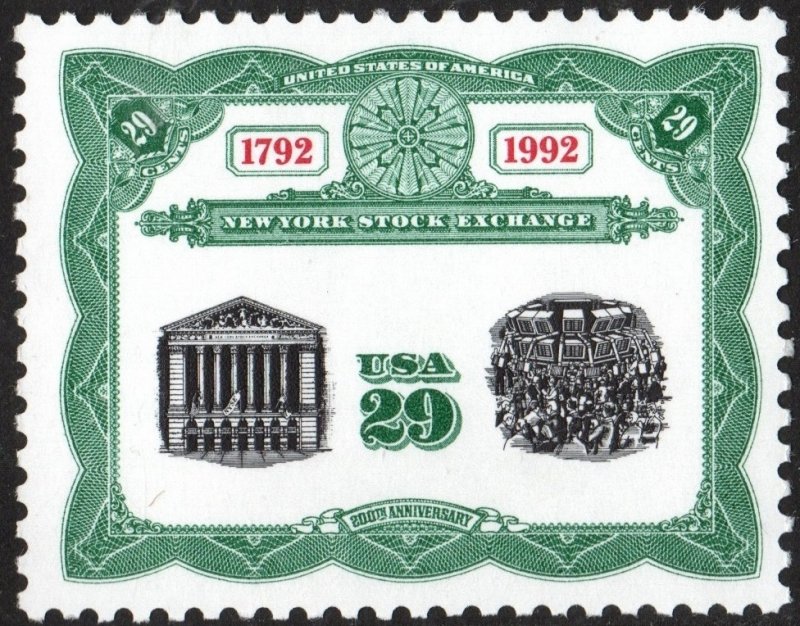 SC#2630 29¢ N. Y. Stock Exchange Single (1992) MNH