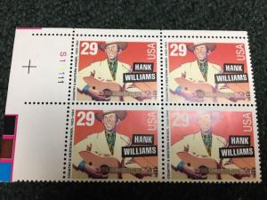 2723A .29 Hank Williams SUPERB Plate Block of 4. MNH Upper Left