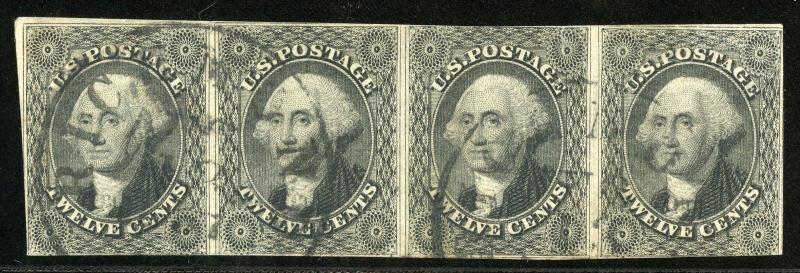 UNITIED STATES SCOTT#17 HORIZONTAL STRIP OF FOUR USED W/CREASE--SCOTT $1150.00