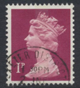 GB  Machin 1p X845  1 Center Phosphor band  Used  SC#  MH23 see scan and details