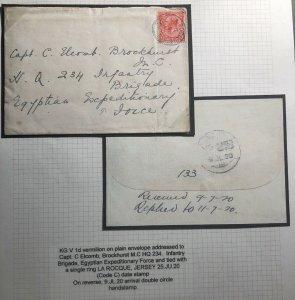 1920 Jersey Channel Island England Cover To HQ Egyptian Expeditionary Force