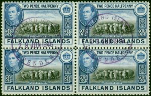 Falkland Is 1938 2 1/2d Black & Brt Blue SG151 V.F.U Block of 4 'South Georgi...