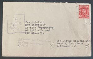 1942 Camp Spokesman Australian Censored Cover To Zionist Federation Melbourne